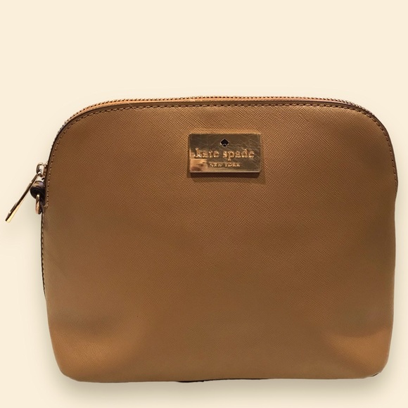 kate spade Handbags - kate spade ♠️ Tan Coated Canvas Oversized Clutch / Wristlet (read description)